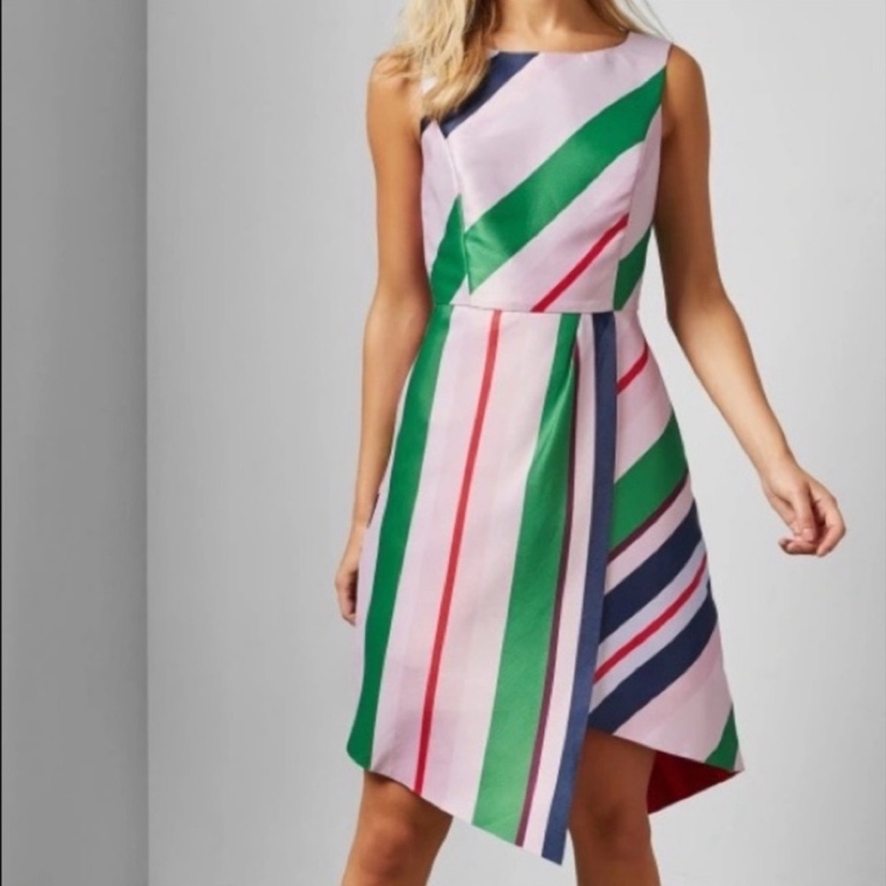 NWT Ted Baker | Bay of Honor Asymmetric Dress Striped | Size 0 - Picture 4 of 16